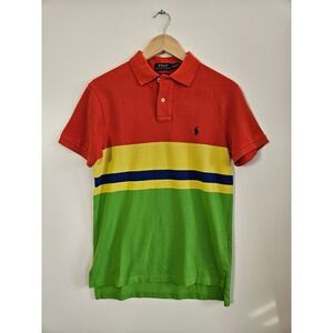 Polo Ralph Lauren Mens Custom Fit Colorblock Polo Shirt Red Yellow Green Medium
